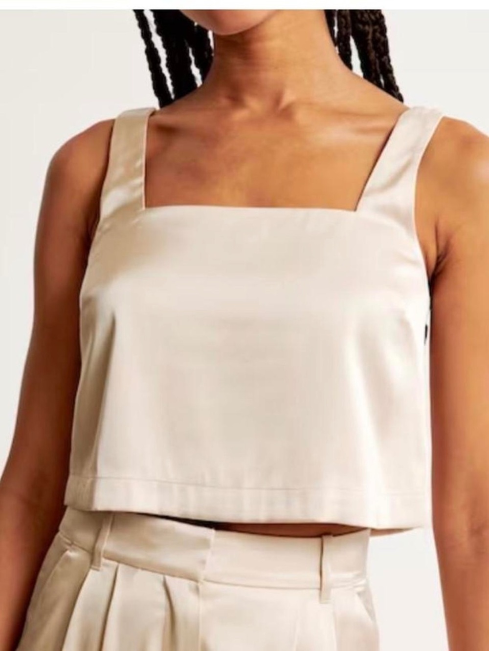Abercrombie & Fitch Satin Champagne Square-Neck Crop Top XS